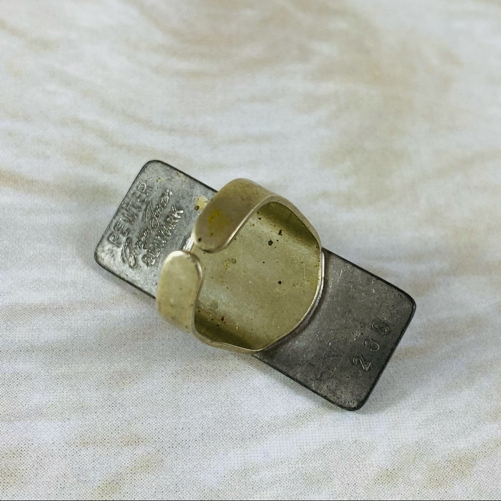 Jorgen Jensen Denmark vintage adjustable ring pewter amber glass stone. - Picture 2 of 3
